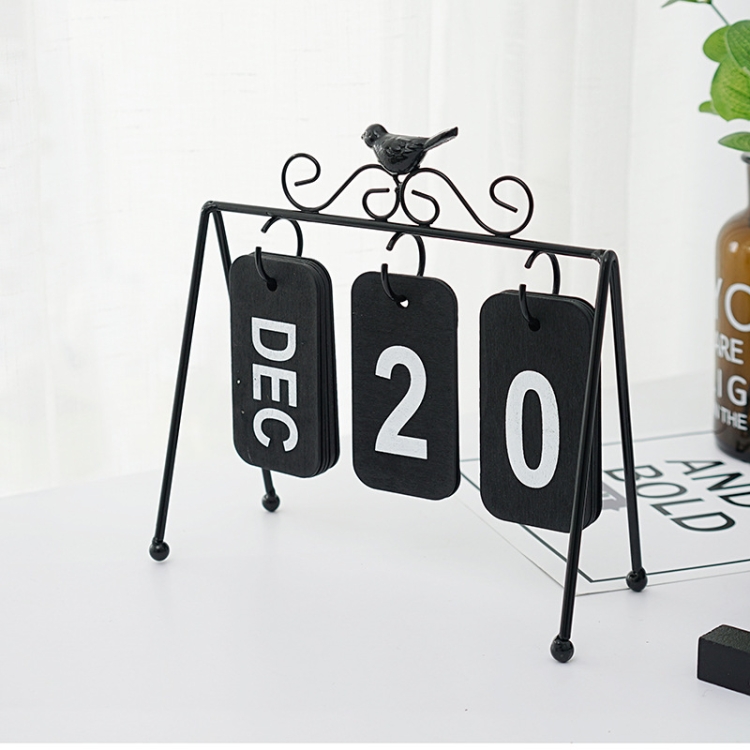 

Simple Wrought Iron Calendar Small Ornament Home Living Room Desktop Calendar(Black)