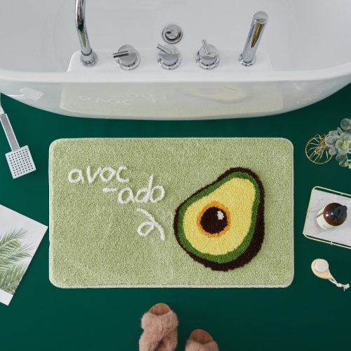 

Flocking Bathroom Non-Slip Mat Cartoon Water Absorbing Bathroom Foot Pad Living Room Bedroom Door Pad, Size: 45x65cm(Avocado Green Background)