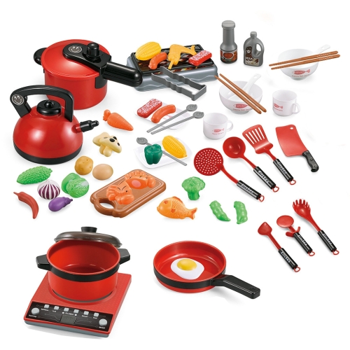 

MoFun 5716 52 in 1 Children Pretend Play Kitchen Home Appliances Toys Simulation Cooker Kitchenware Food Set(Red)