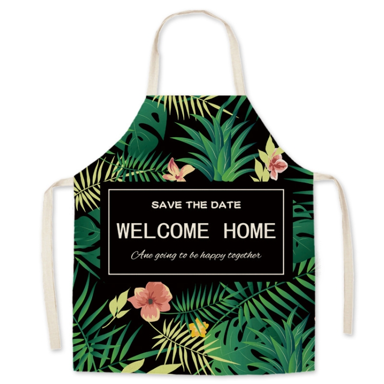 

2 PCS Green Leaf Kitchen Apron Linen Cooking Gown Work Clothes, Specification: 65x75 cm(Home)