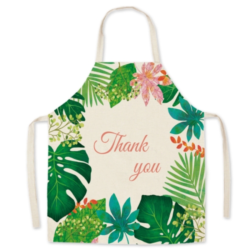 

2 PCS Green Leaf Kitchen Apron Linen Cooking Gown Work Clothes, Specification: 65x75 cm(Thank)