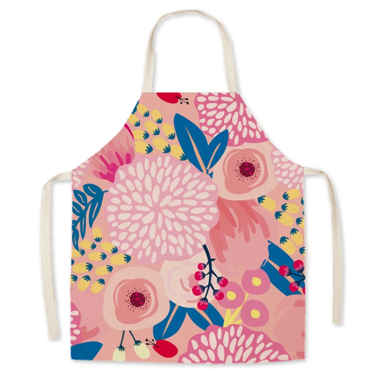

2 PCS Green Leaf Kitchen Apron Linen Cooking Gown Work Clothes, Specification: 45x56 cm(Flower)