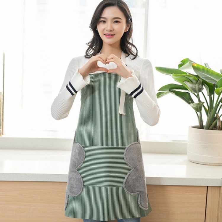 

3 PCS Home Hand-Wiping Apron Waterproof Home Kitchen Waist(Green Stripes)
