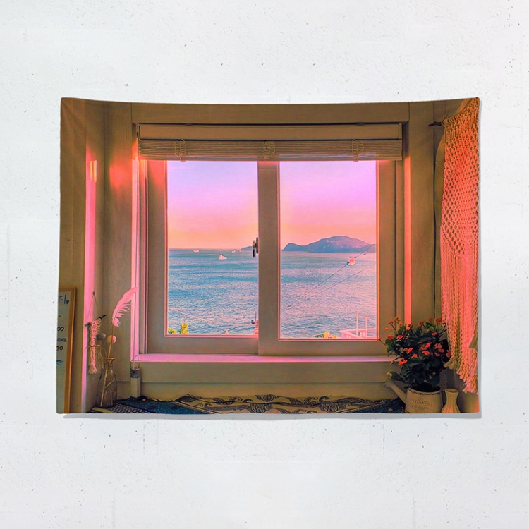 

Sea View Window Background Cloth Fresh Bedroom Homestay Decoration Wall Cloth Tapestry, Size: 150x100cm(Window-3)