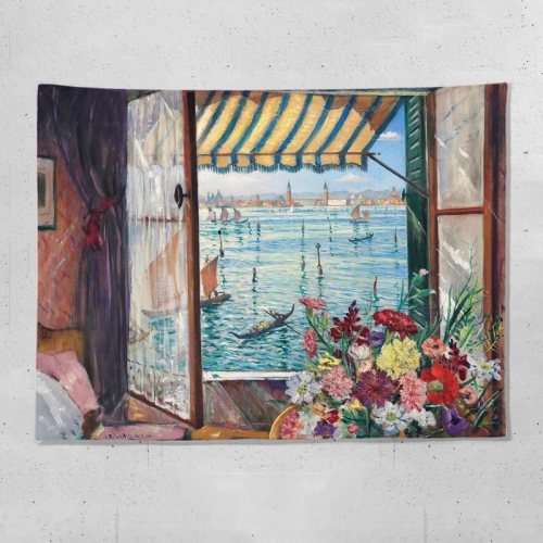 

Sea View Window Background Cloth Fresh Bedroom Homestay Decoration Wall Cloth Tapestry, Size: 150x100cm(Window-12)