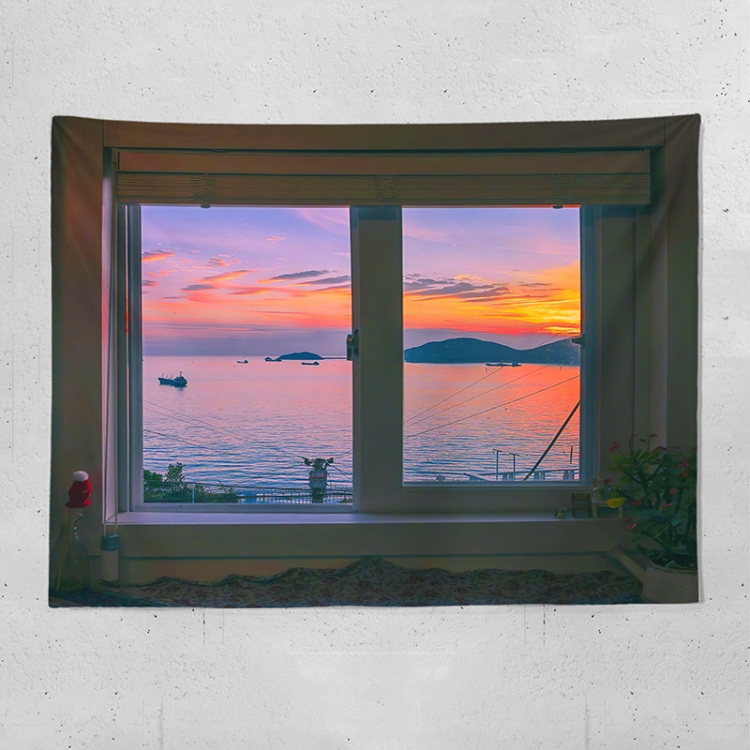 

Sea View Window Background Cloth Fresh Bedroom Homestay Decoration Wall Cloth Tapestry, Size: 150x130cm(Window-2)