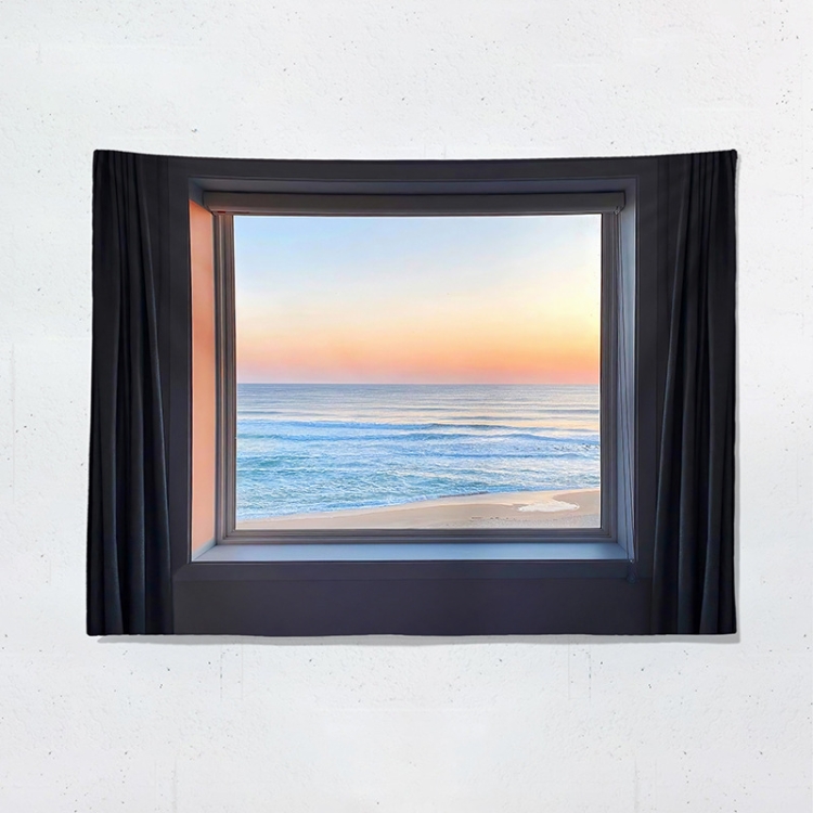 

Sea View Window Background Cloth Fresh Bedroom Homestay Decoration Wall Cloth Tapestry, Size: 200x150cm(Window-6)