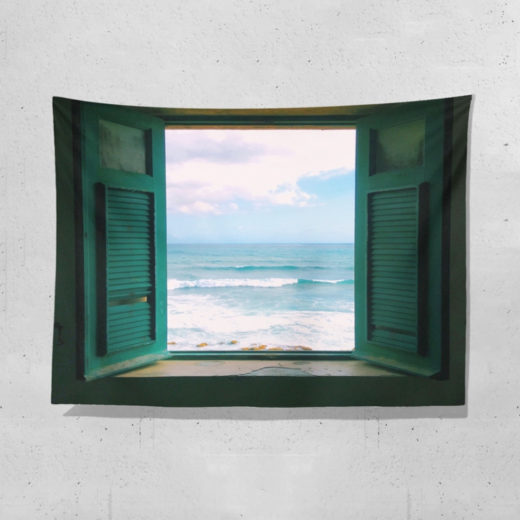 

Sea View Window Background Cloth Fresh Bedroom Homestay Decoration Wall Cloth Tapestry, Size: 200x150cm(Window-7)