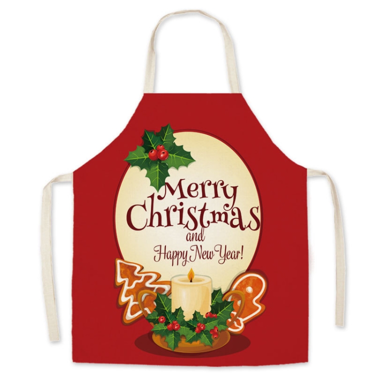 

2 PCS Christmas Linen Apron Parent-Child Set, Specification: 65x75cm(Candle)
