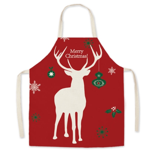 

2 PCS Christmas Linen Apron Parent-Child Set, Specification: 65x75cm(Deer)