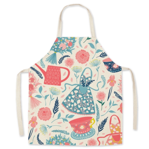 

2 PCS Linen Fabric Art Cartoon Apron Parent-Child Sleeveless Halter Apron, Specification: 65x75 cm(Housework)