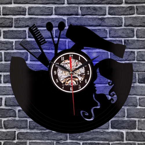 

12 Inch Vinyl Record Wall Clock Haircut Girl 3D Retro Clock Living Room Decoration Quartz Wall Clock,Style: Light Control