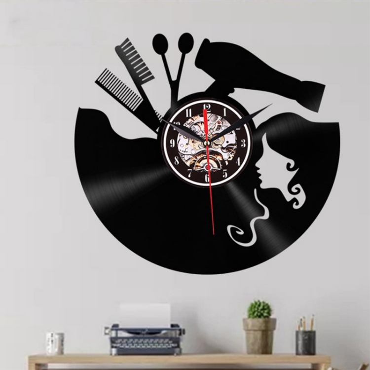 

12 Inch Vinyl Record Wall Clock Haircut Girl 3D Retro Clock Living Room Decoration Quartz Wall Clock,Style: Without Light