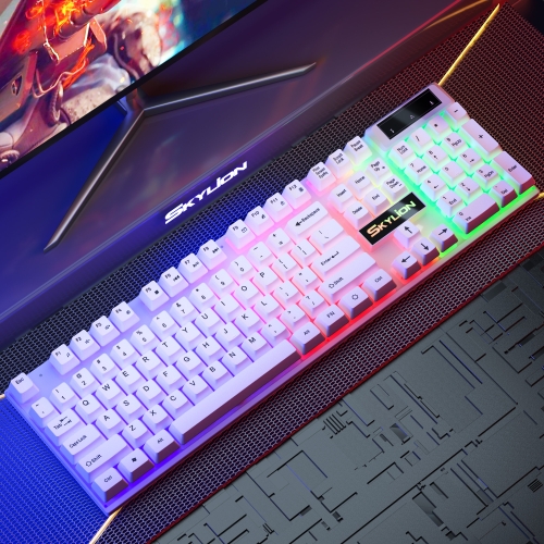 

Skylion H600 1600dpi 104-Keys Wired Luminous Keyboard Manipulator Gaming Keyboard, Colour: Keyboard (White Rainbow)