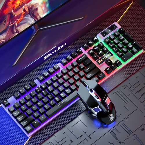 

Skylion H600 1600dpi 104-Keys Wired Luminous Keyboard Manipulator Gaming Keyboard, Colour: Mouse And Keyboard (Black Rainbow)