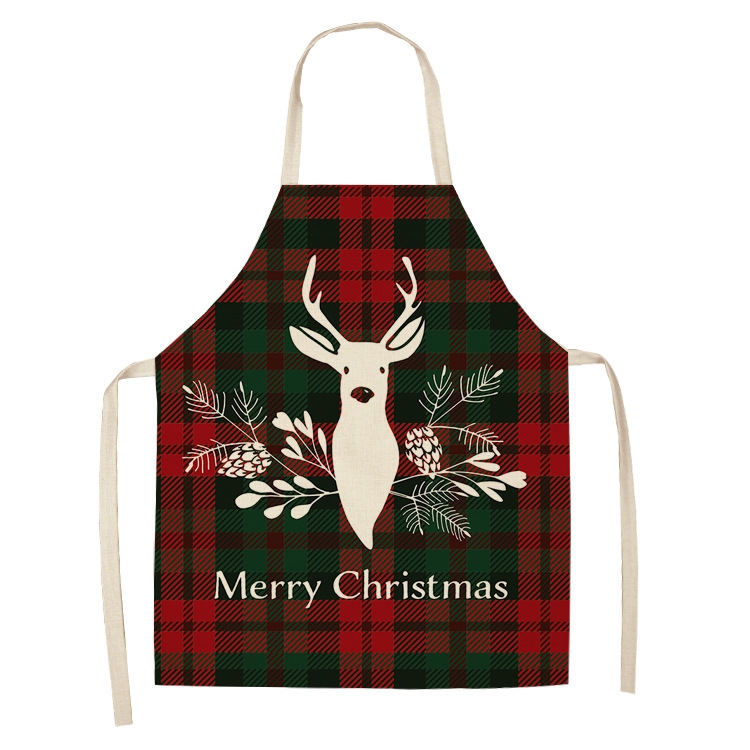 

2 PCS Christmas Plaid Series Cotton And Linen Apron Household Cleaning Overalls, Specification: 68 x 55cm(WQ-001329)
