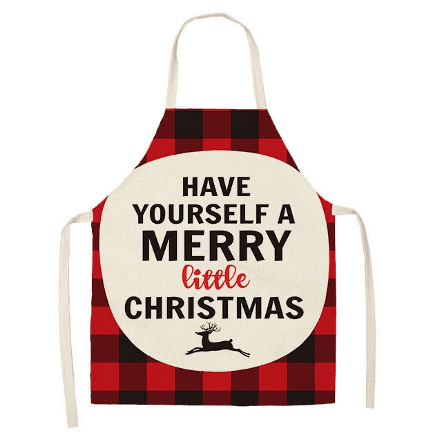 

2 PCS Christmas Plaid Series Cotton And Linen Apron Household Cleaning Overalls, Specification: 68 x 55cm(WQ-001307)