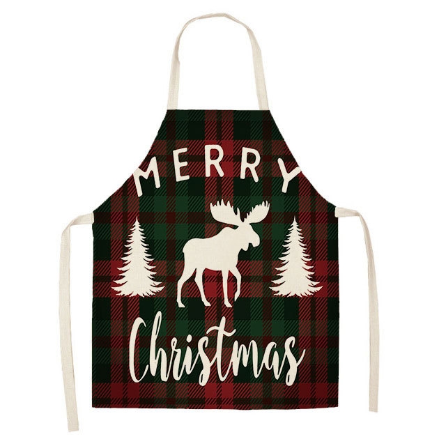 

2 PCS Christmas Plaid Series Cotton And Linen Apron Household Cleaning Overalls, Specification: 68 x 55cm(WQ-001313)