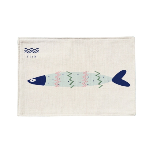 

2 PCS Linen Single Side Mediterranean Simple Fresh Geometric Placemat Potholder Table Mat(Fresh Fish)