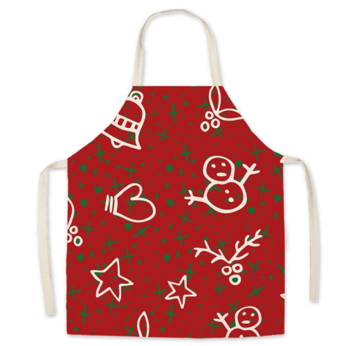 

2 PCS Christmas Linen Printed Apron Christmas Gift Adult Children Parent-Child Overalls, Specification: 65x75cm(Gingerbread)