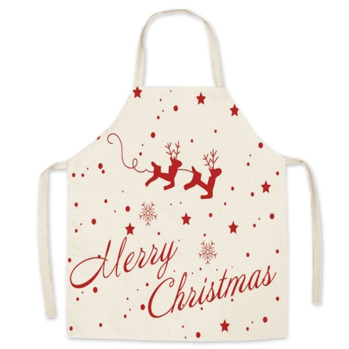 

2 PCS Christmas Linen Printed Apron Christmas Gift Adult Children Parent-Child Overalls, Specification: 65x75cm(Two Deer)