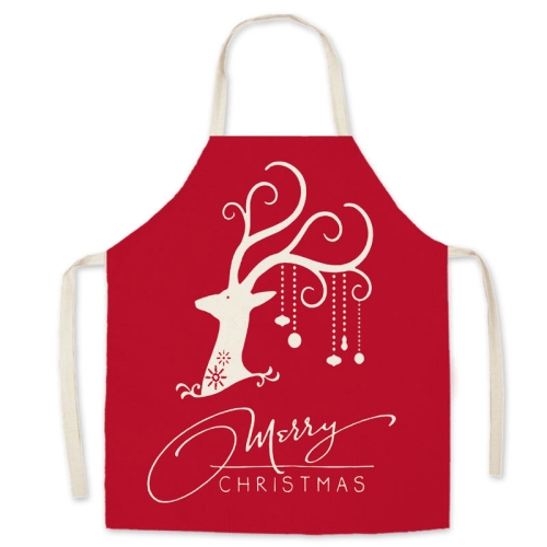 

2 PCS Christmas Linen Printed Apron Christmas Gift Adult Children Parent-Child Overalls, Specification: 65x75cm(Antlers)