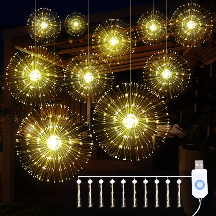 

Christmas Indoor Outdoor Decoration Fireworks String Lights 10 in 1 Curtain Lights LED Fireworks Light(Warm White Light)