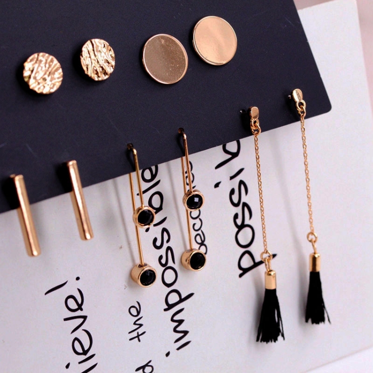 

5 Pairs/Set Round Vertical Strip Drill Tassel Earrings Set