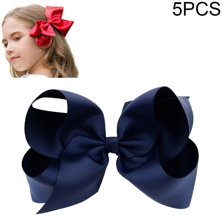 

5 PCS 6 Inch Colorful Kids Girls Big Solid Ribbon Hair Bow Clips(1)
