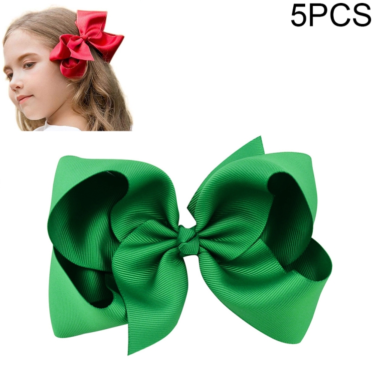 

5 PCS 6 Inch Colorful Kids Girls Big Solid Ribbon Hair Bow Clips(38)