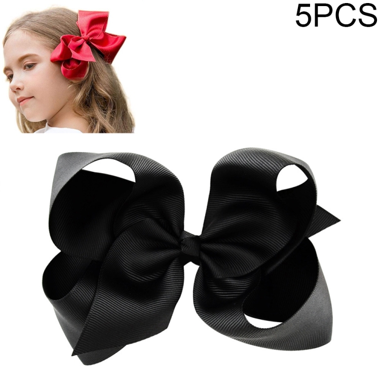 

5 PCS 6 Inch Colorful Kids Girls Big Solid Ribbon Hair Bow Clips(4)