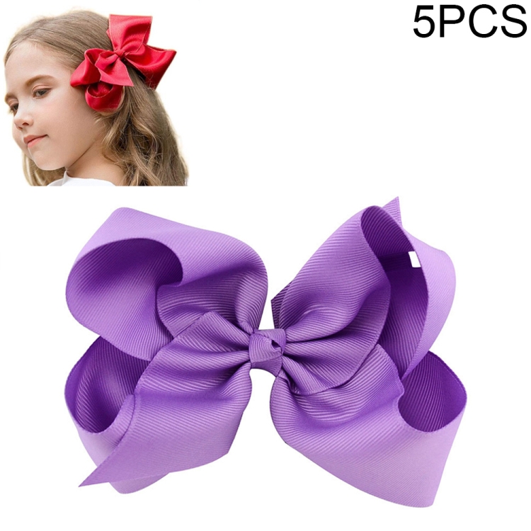 

5 PCS 6 Inch Colorful Kids Girls Big Solid Ribbon Hair Bow Clips(5)