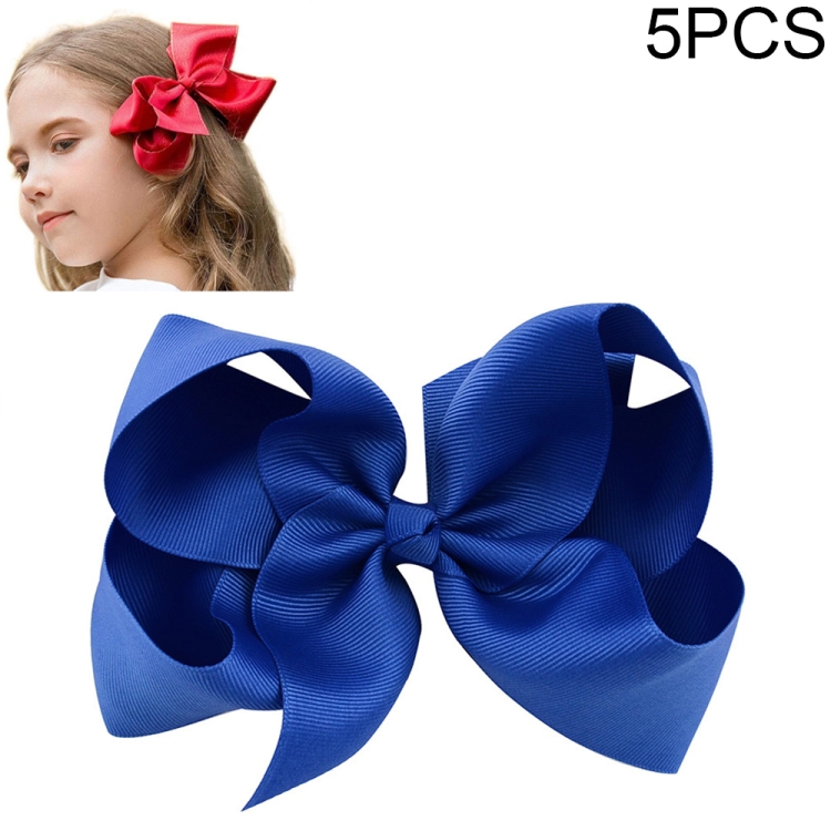 

5 PCS 6 Inch Colorful Kids Girls Big Solid Ribbon Hair Bow Clips(6)