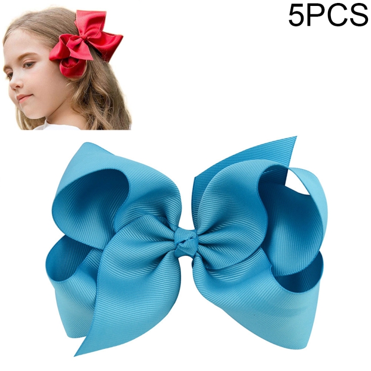 

5 PCS 6 Inch Colorful Kids Girls Big Solid Ribbon Hair Bow Clips(7)