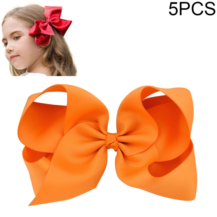 

5 PCS 6 Inch Colorful Kids Girls Big Solid Ribbon Hair Bow Clips(9)