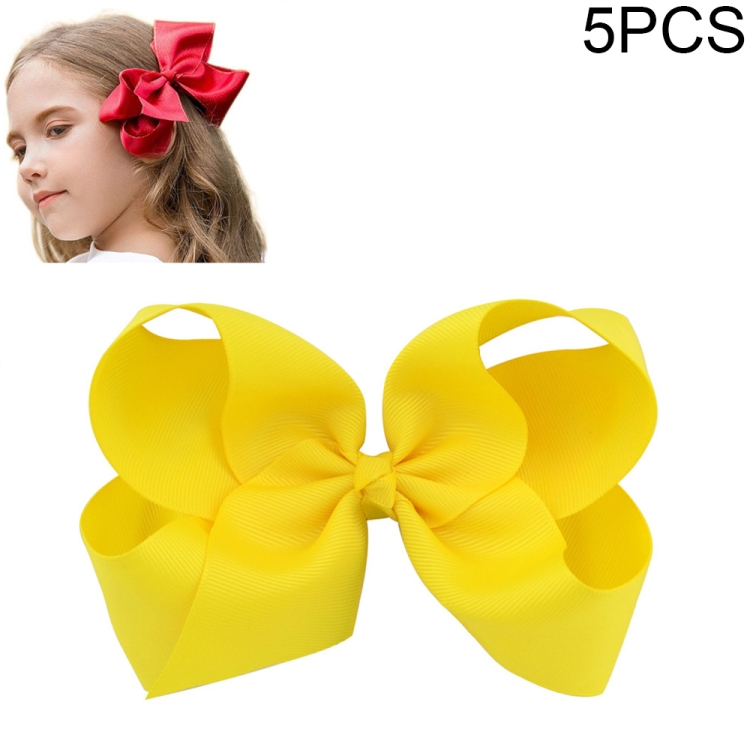 

5 PCS 6 Inch Colorful Kids Girls Big Solid Ribbon Hair Bow Clips(10)