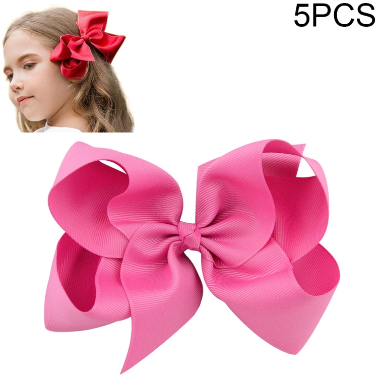 

5 PCS 6 Inch Colorful Kids Girls Big Solid Ribbon Hair Bow Clips(13)