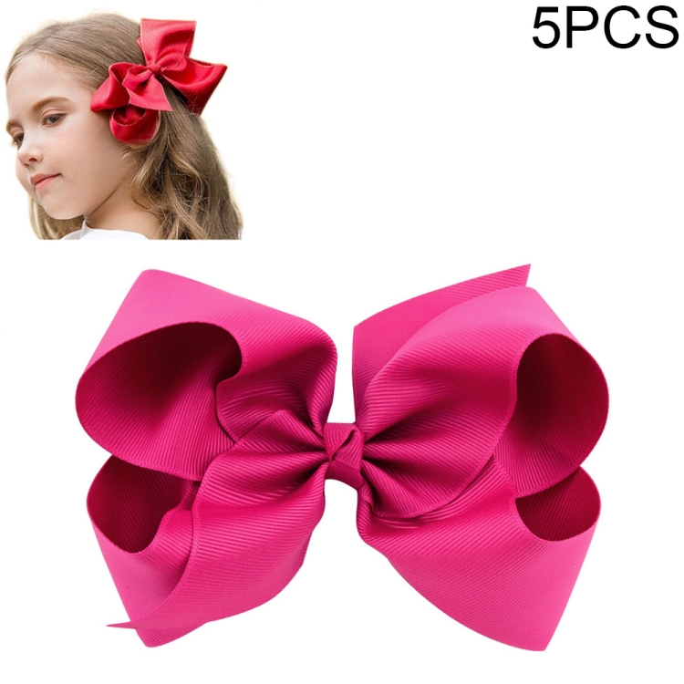 

5 PCS 6 Inch Colorful Kids Girls Big Solid Ribbon Hair Bow Clips(14)
