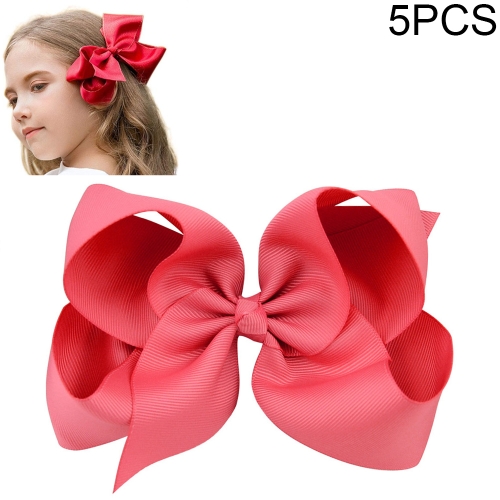 

5 PCS 6 Inch Colorful Kids Girls Big Solid Ribbon Hair Bow Clips(15)