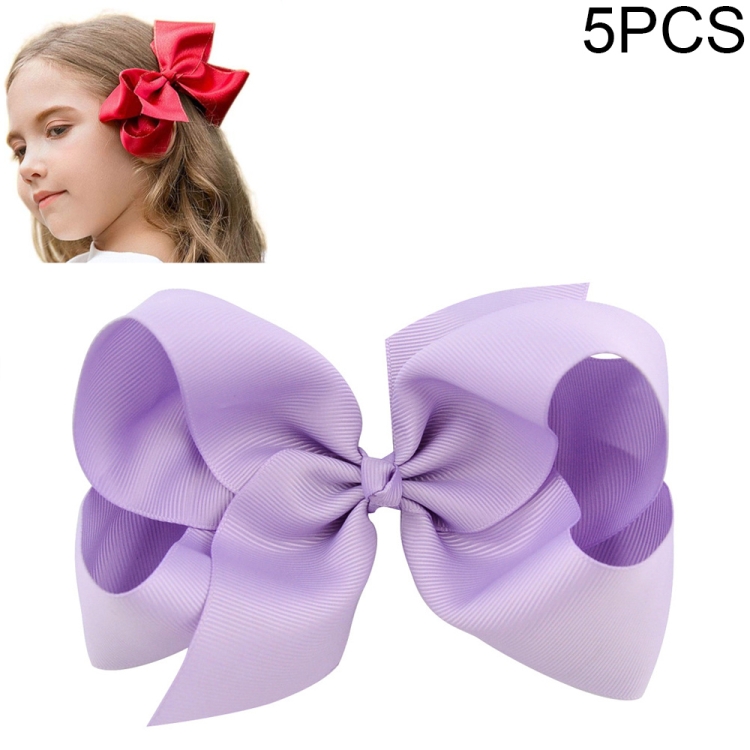 

5 PCS 6 Inch Colorful Kids Girls Big Solid Ribbon Hair Bow Clips(25)
