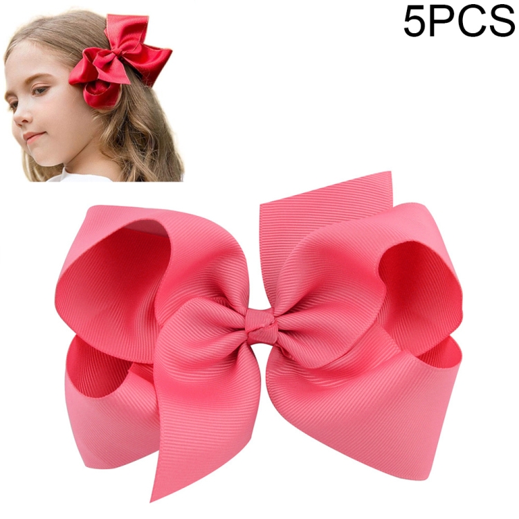 

5 PCS 6 Inch Colorful Kids Girls Big Solid Ribbon Hair Bow Clips(27)
