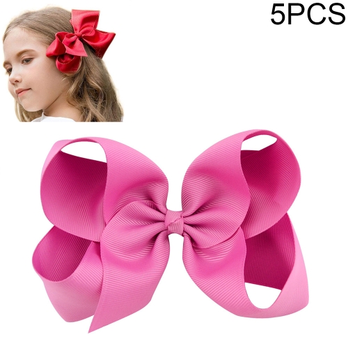 

5 PCS 6 Inch Colorful Kids Girls Big Solid Ribbon Hair Bow Clips(28)
