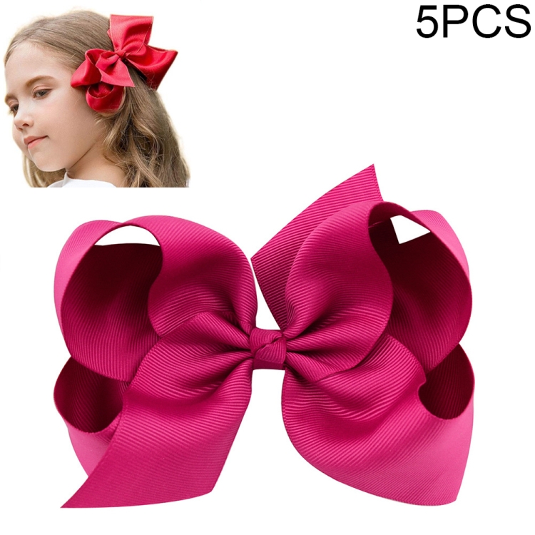 

5 PCS 6 Inch Colorful Kids Girls Big Solid Ribbon Hair Bow Clips(30)