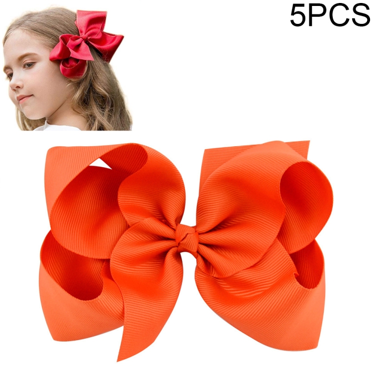 

5 PCS 6 Inch Colorful Kids Girls Big Solid Ribbon Hair Bow Clips(31)