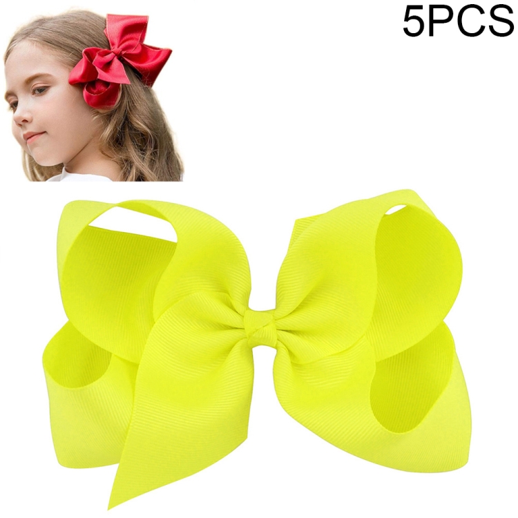 

5 PCS 6 Inch Colorful Kids Girls Big Solid Ribbon Hair Bow Clips(32)