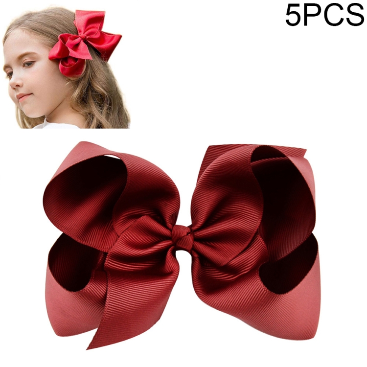 

5 PCS 6 Inch Colorful Kids Girls Big Solid Ribbon Hair Bow Clips(33)