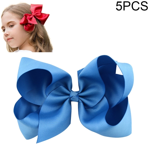 

5 PCS 6 Inch Colorful Kids Girls Big Solid Ribbon Hair Bow Clips(36)