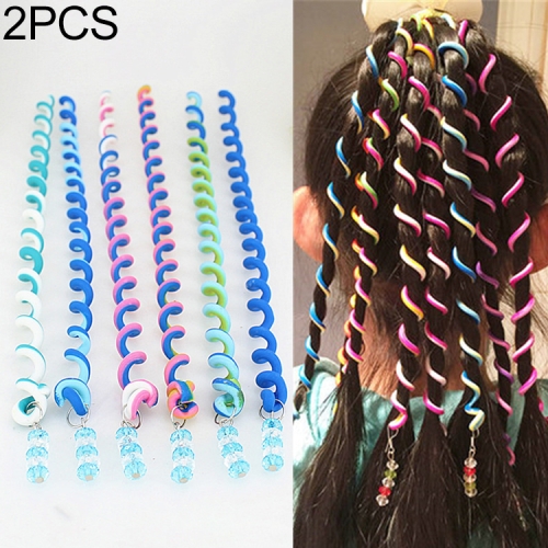 

2 PCS Rainbow Color Headband Cute Girls Hair band Crystal Long Elastic Headwear(1#Blue)