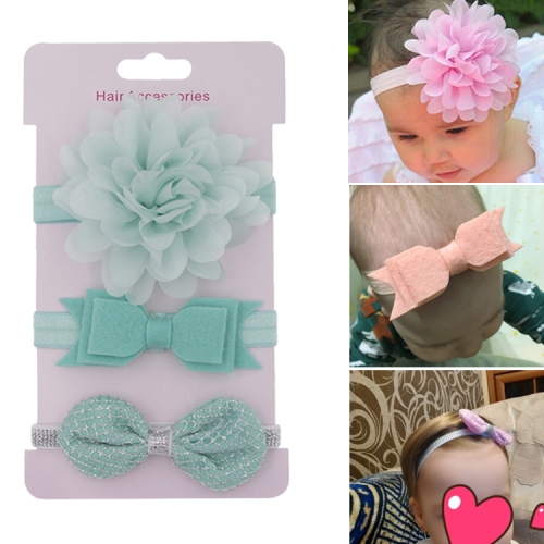 

3 in 1Children Bow Flower Headband Hair Band Hair Ring Read Tiara(Mint green)