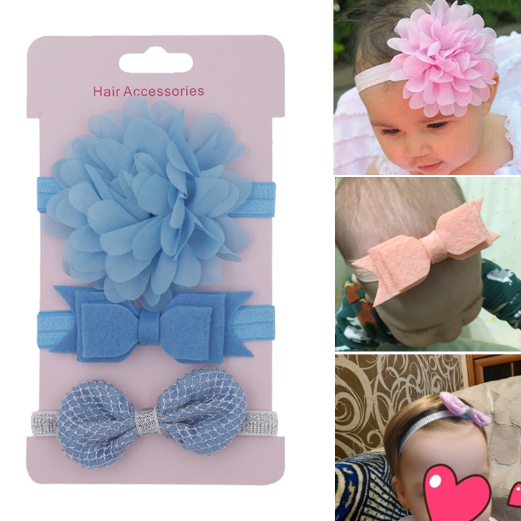 

3 in 1Children Bow Flower Headband Hair Band Hair Ring Read Tiara(Blue)
